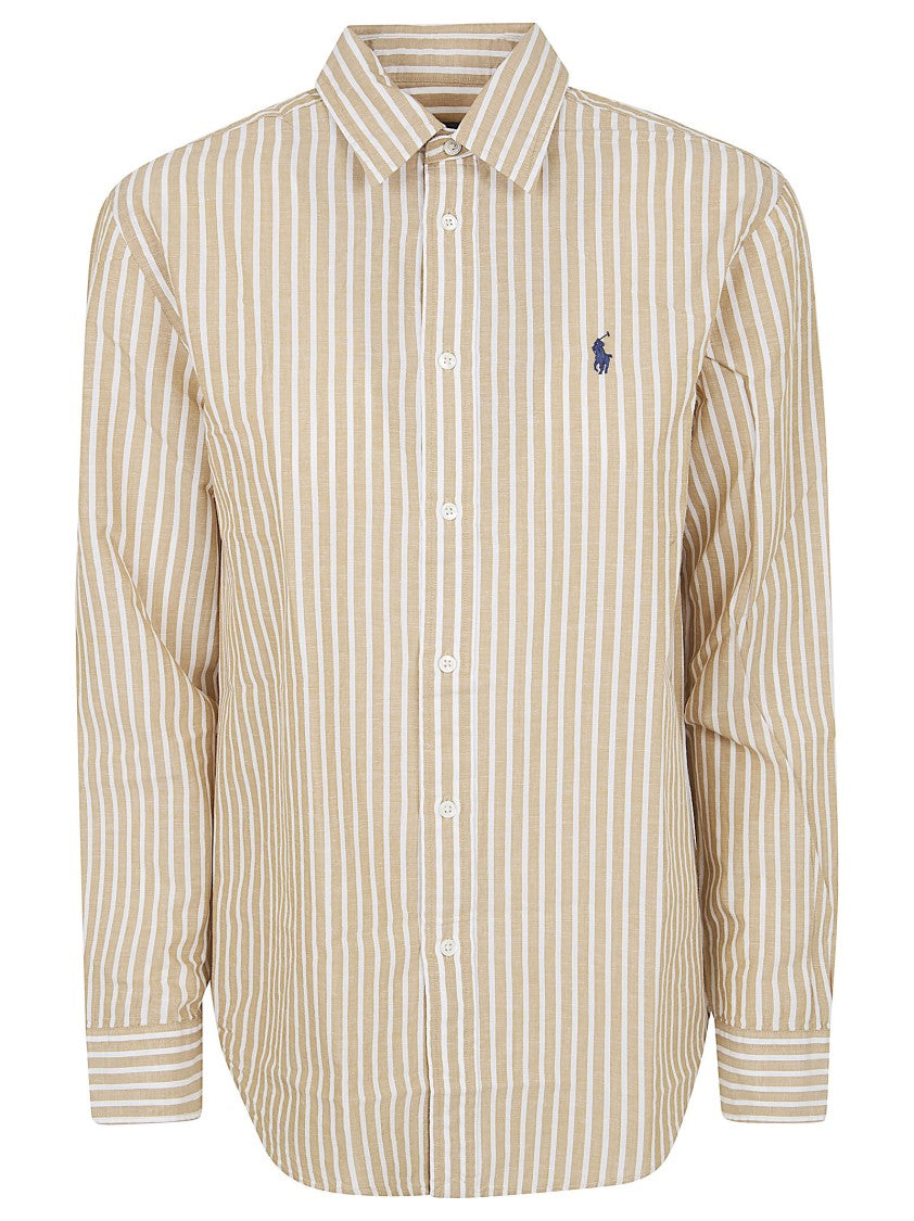 Polo Ralph Lauren Yarn-Dyed Stripe Cotton-Linen Shirt With Mother-Of-Pearl Accents