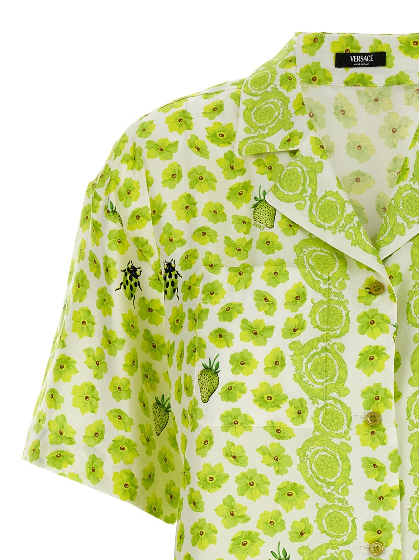 Versace Silk Twill Shirt With Strawberry Garden Print