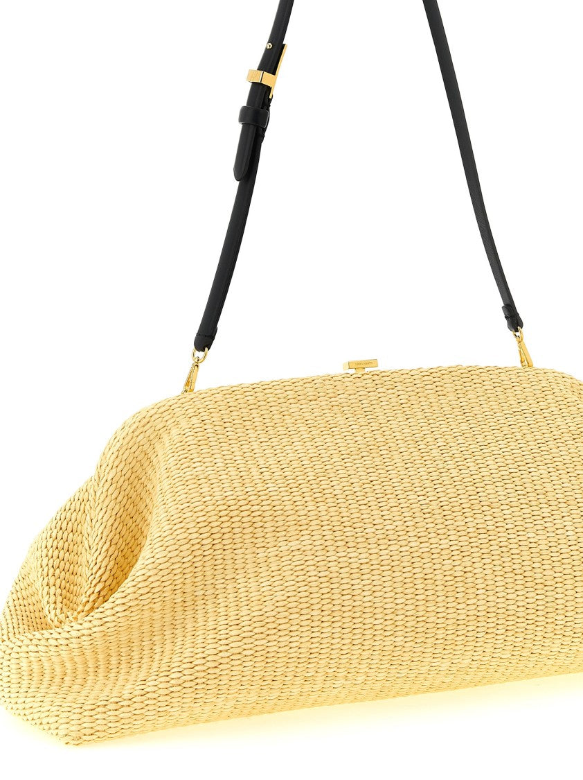 Alberta Ferretti Maxi Woven Raffia Pouch With Leather Strap And Gold-Tone Hardware