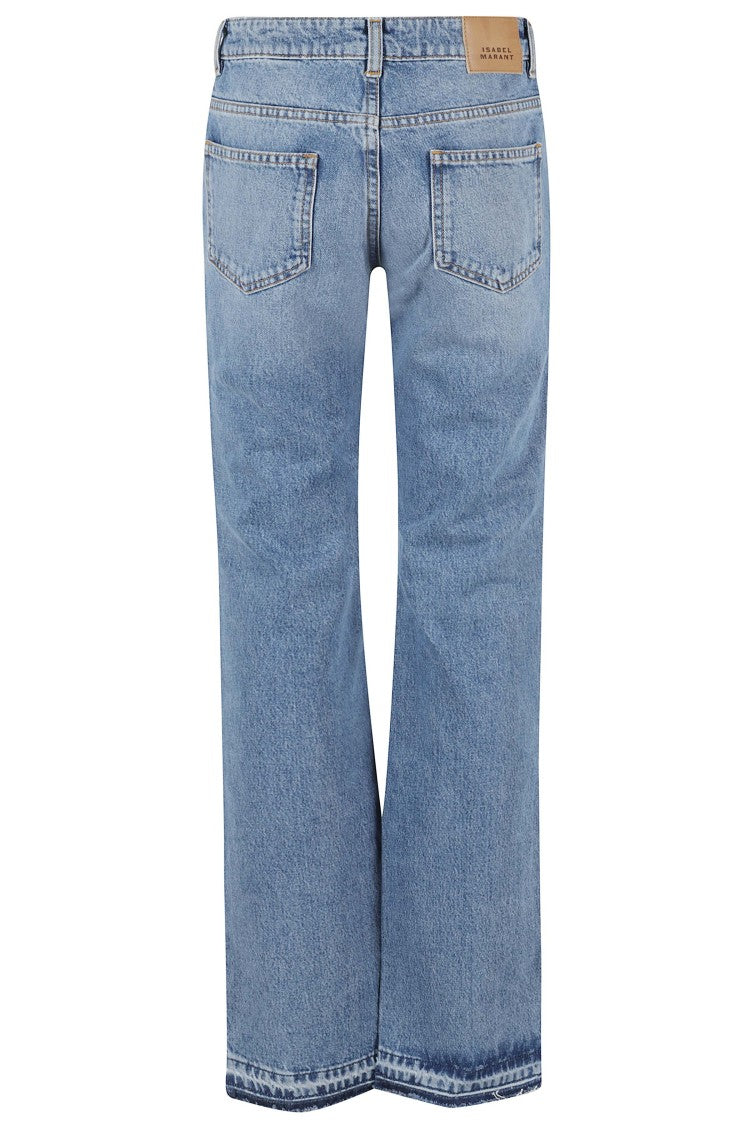 Isabel Marant Light Indigo Denala Gz Belt-Loops Flared Cotton Jeans