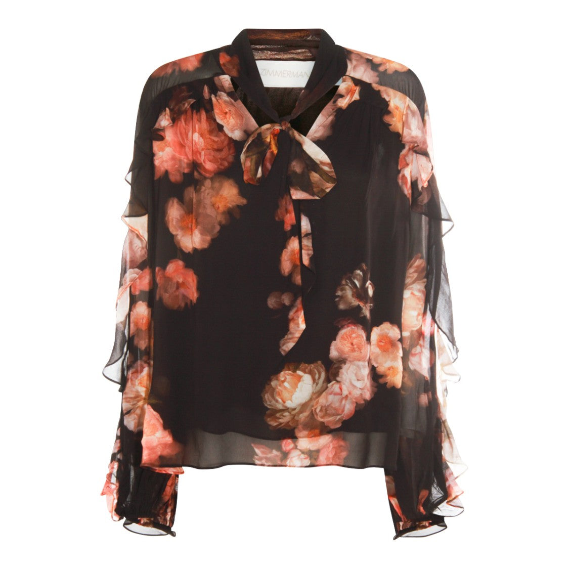 Zimmermann Sheer Floral Black Top With Long Sleeves