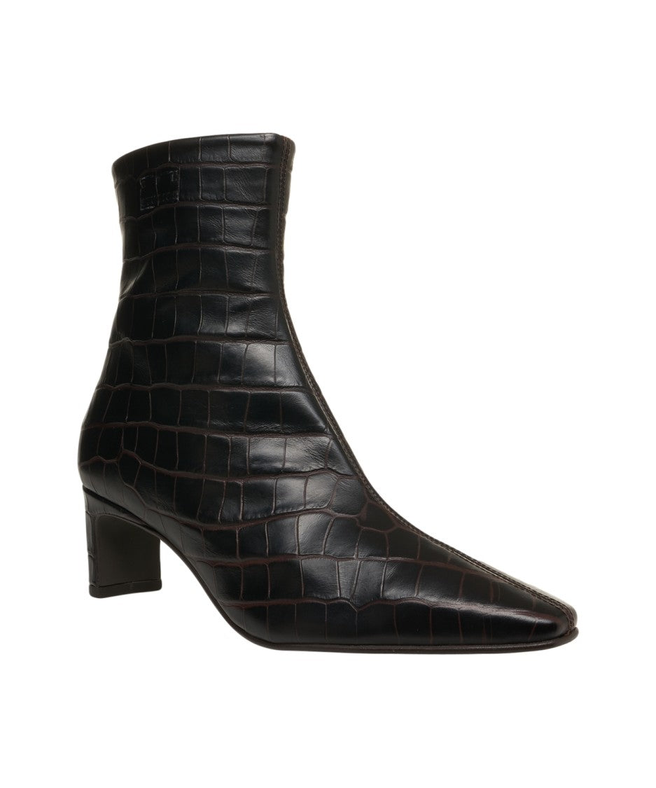 Copenaghen Crocodile-Effect Leather Ankle Boots With Pointed Toe