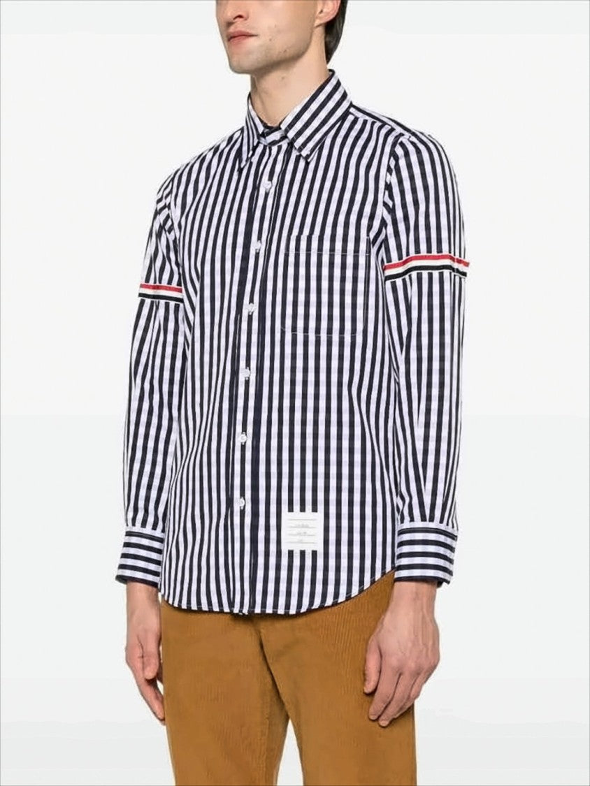 Thom Browne Navy And White Gingham Long-Sleeve Shirt