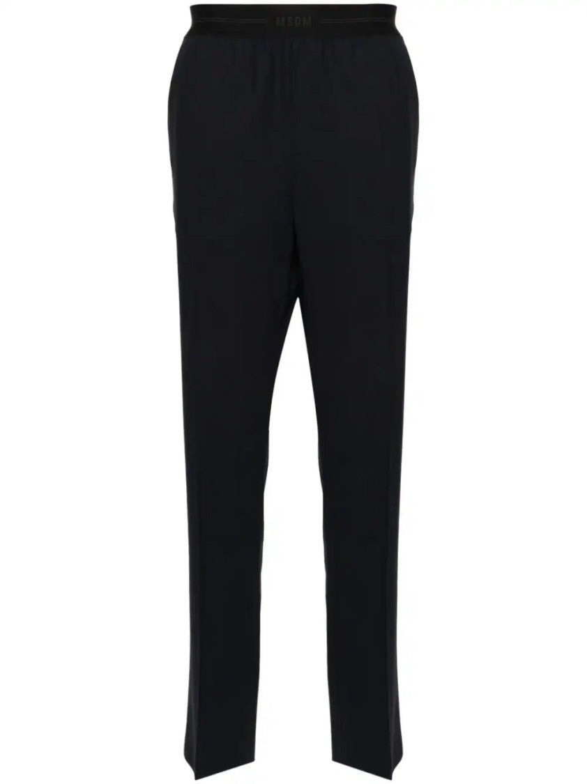 Msgm Navy Wool Blend Pantalone Trousers