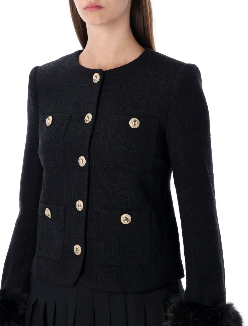 Self-Portrait Boucle Cropped Jacket Eco Fur Sleeve