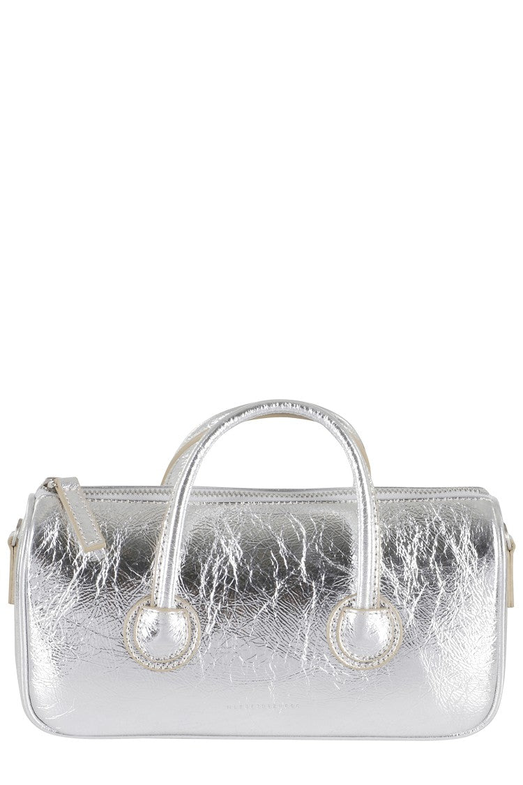 Margesherwood Small Zipper Bag With Crinkled Silver Leather Finish