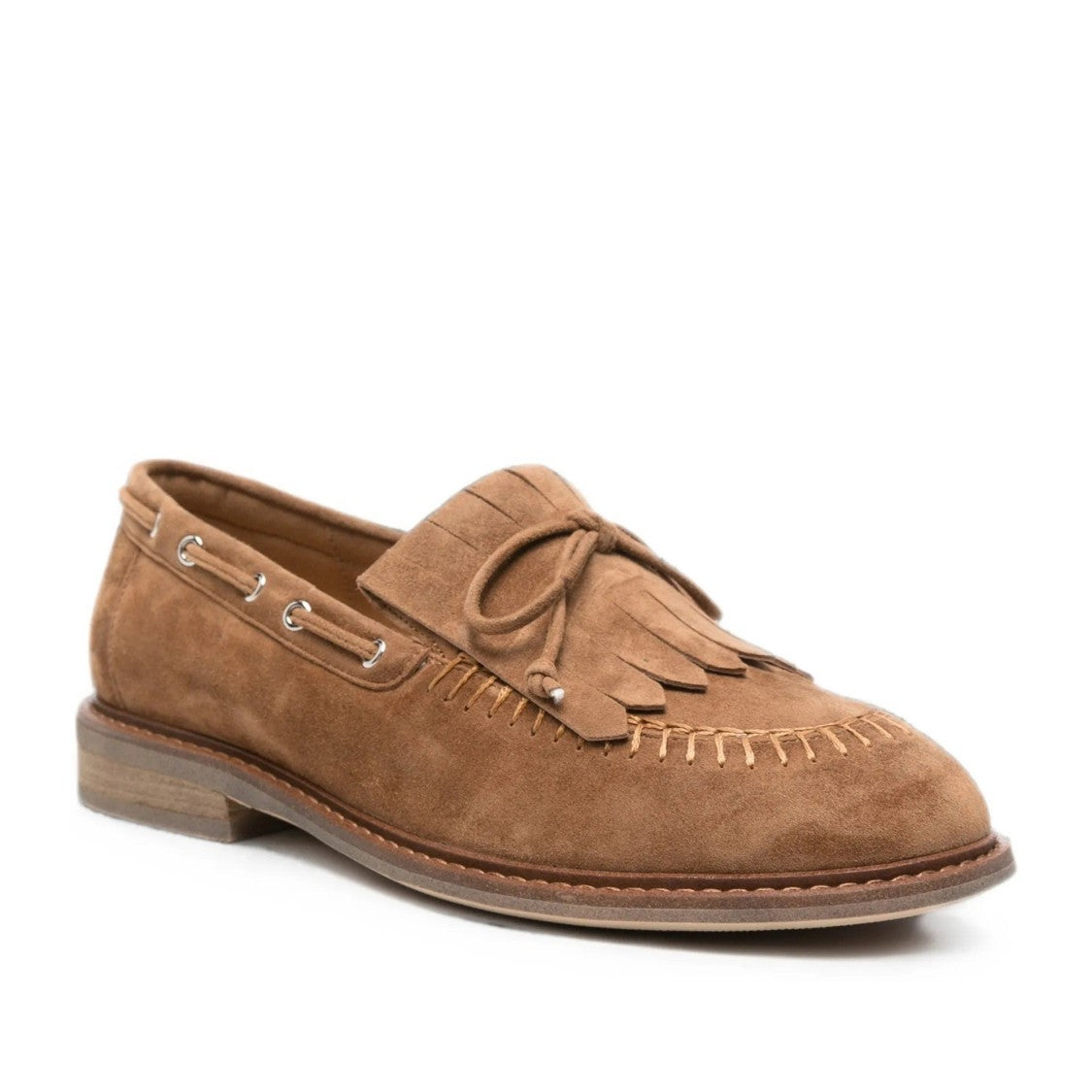Adrianna Feretti Brown Decorative Fringe Bow Suede Loafers