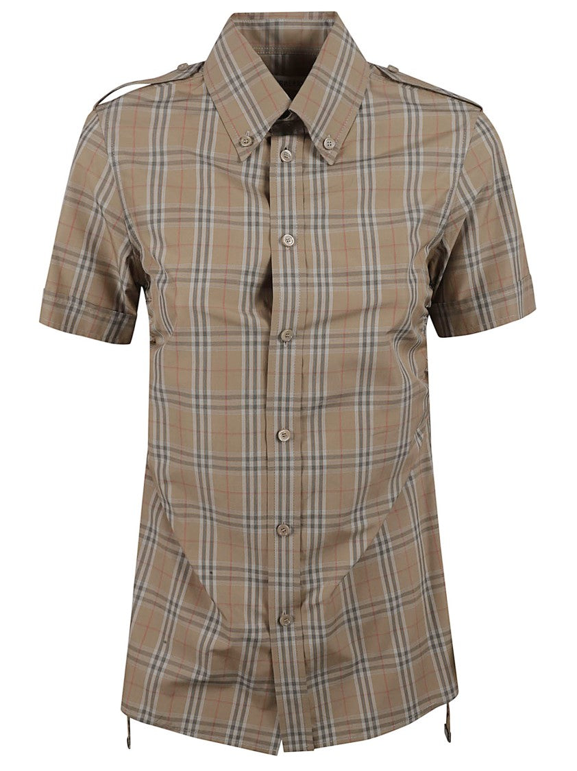 Burberry Short-Sleeved Plaid Shirt With Structured Collar