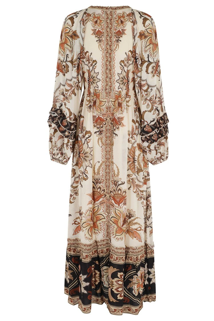 Farm Rio Beige Majestic Garden Sand V-Neck Viscose Maxi Dress