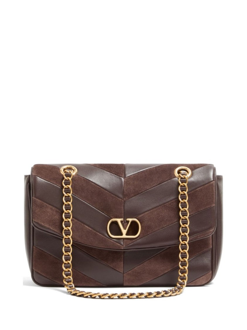 Valentino Garavani Chevron Pattern Brown Leather Bag With Chain Strap