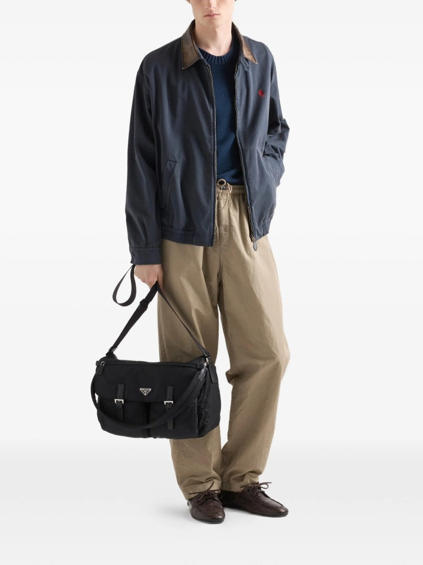 Prada Rectangular Shoulder Bag With Leather Accents