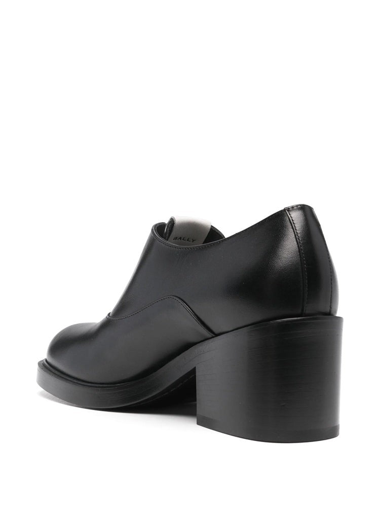 Bally Black Polished Leather Block Heel Loafers