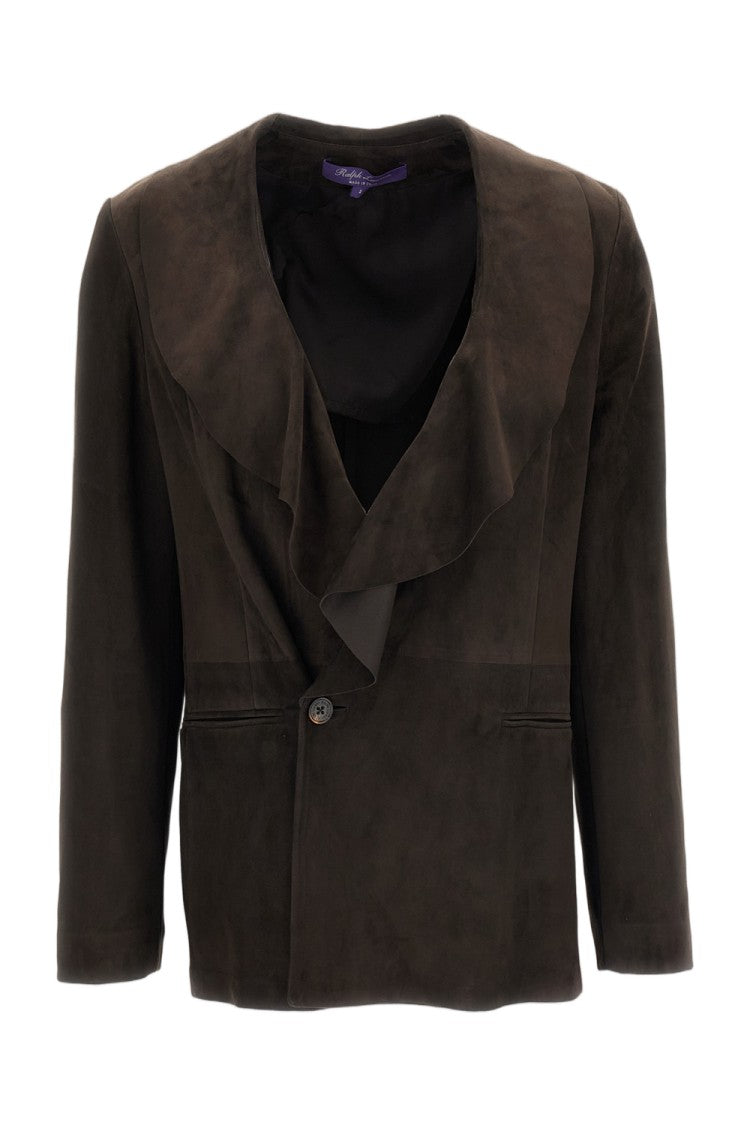 Ralph Lauren Collection Shirt-Style Brown Suede Leather Jacket With Lightweight Unlined Design