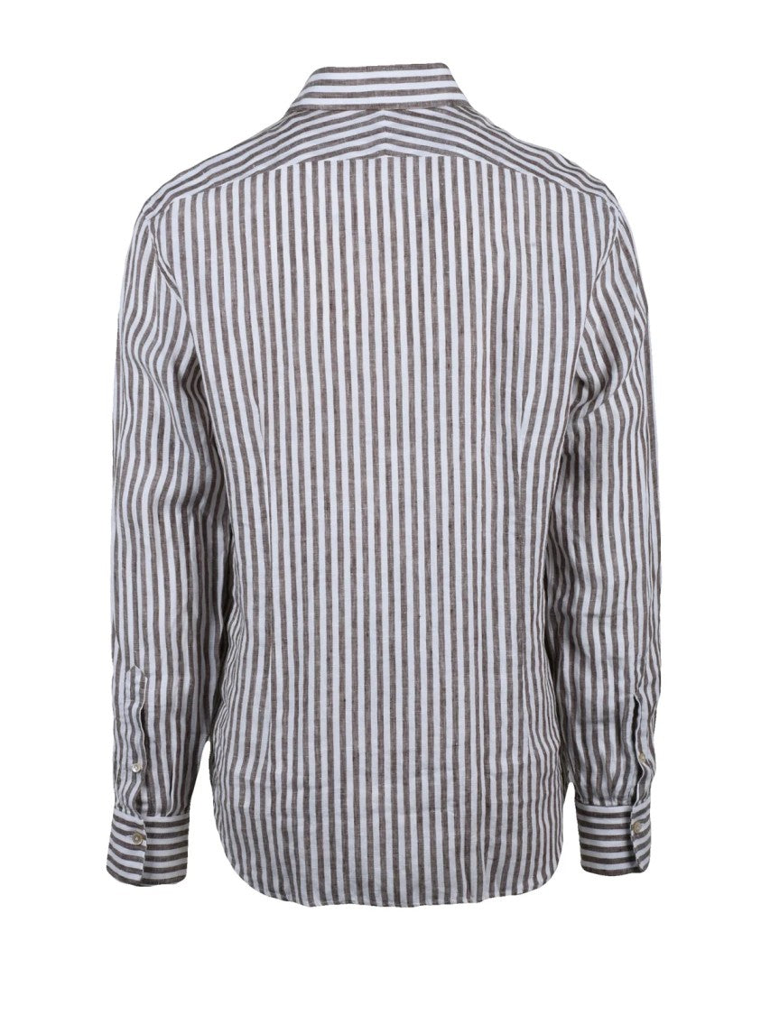 Alessandro Gherardi Beige Brown Striped Linen Shirt