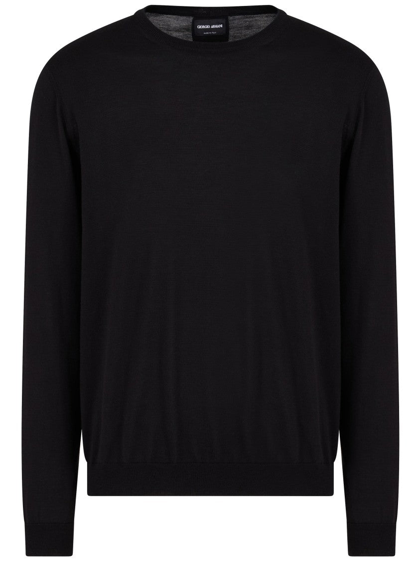 Giorgio Armani Minimalist Black Fitted Crew Neck Sweater