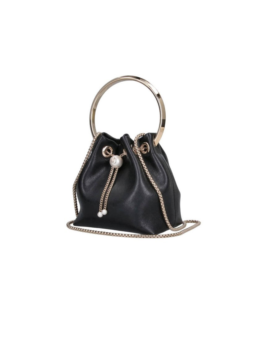 Jimmy Choo Gathered Leather Bag With Pearl-Like Beads