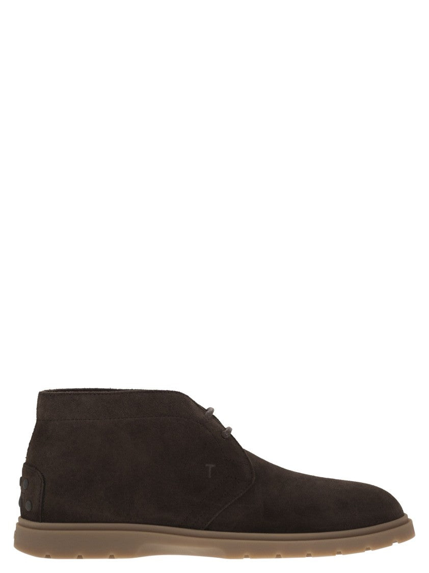 Tod's Rich Suede Ankle Boots With Embossed Monogram