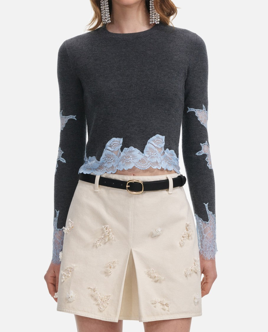 Self-Portrait Grey Contrast Lace Jumper
