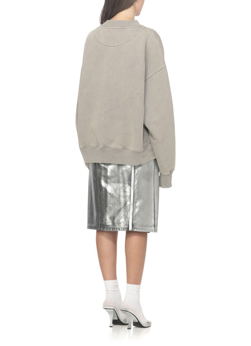 The Attico Taupe Grey Cotton Sweatshirt With Front Relief Logo