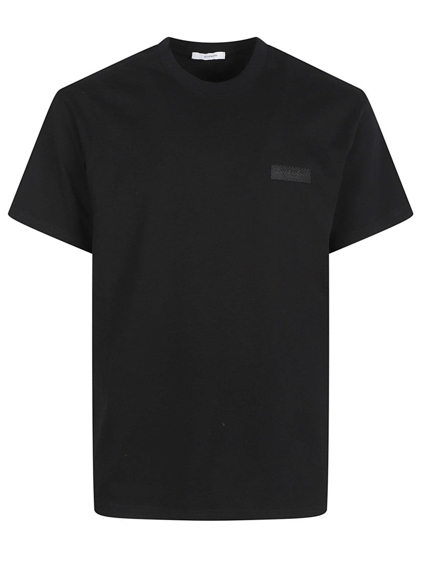 Givenchy Round Neck Black Cotton T-Shirt With Gros-Grain Detail