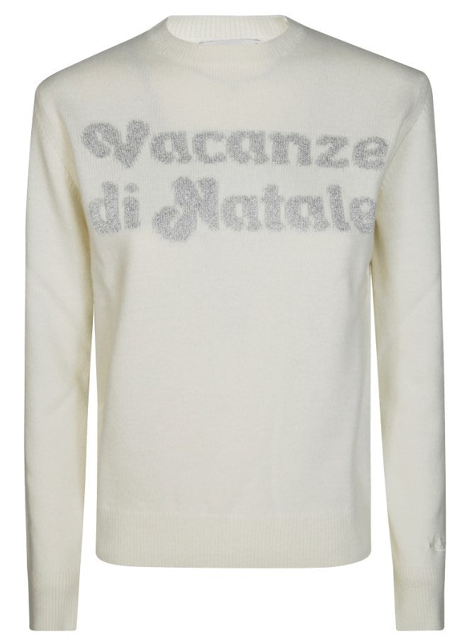 Mc2 Saint Barth White Sweater With Gold Lettering