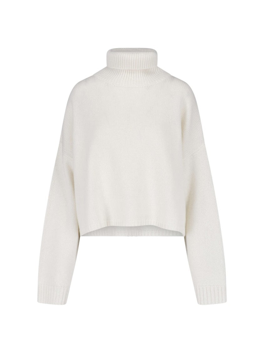 Lisa Yang Cropped Boxy High Ribbed Turtleneck Knit Sweater