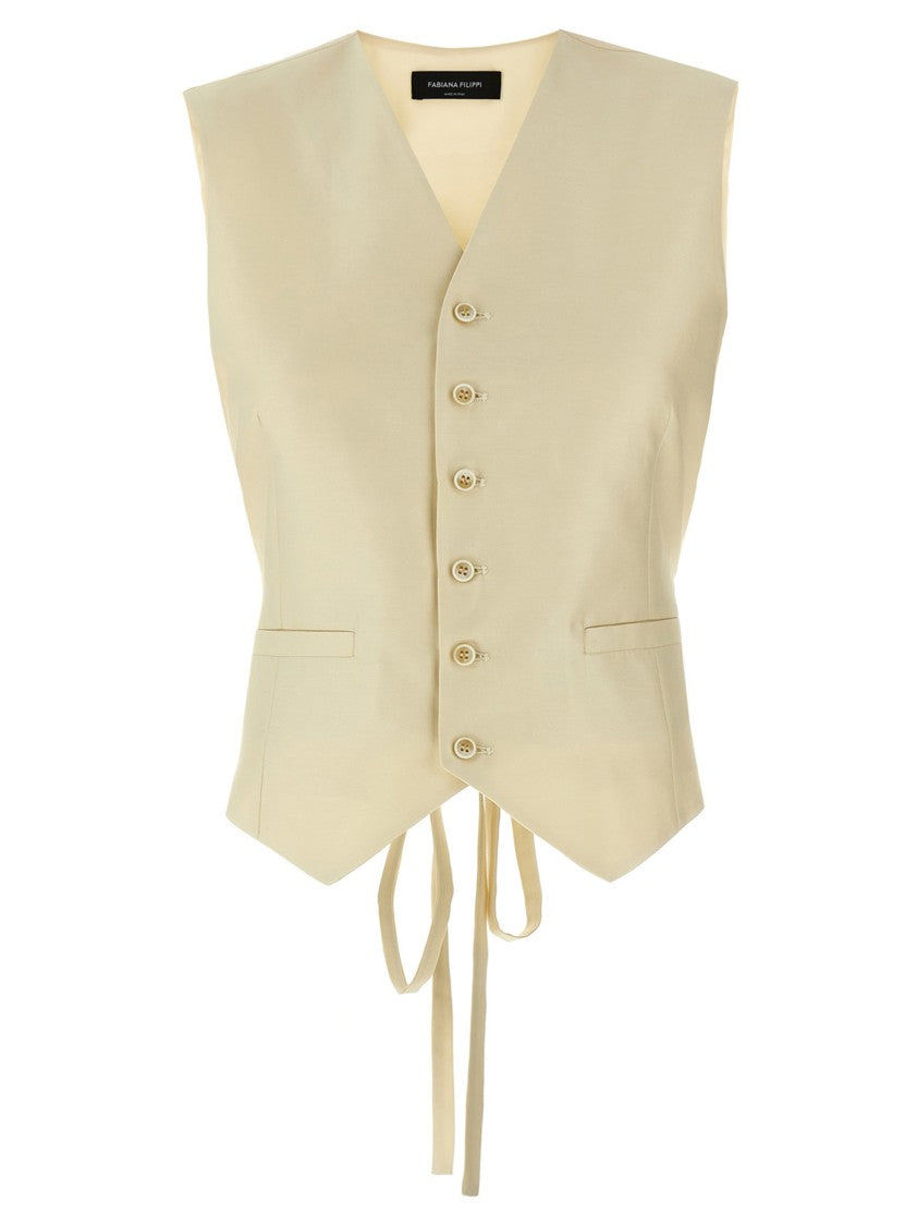 Fabiana Filippi V-Neck Cotton Vest With Silk Satin Back
