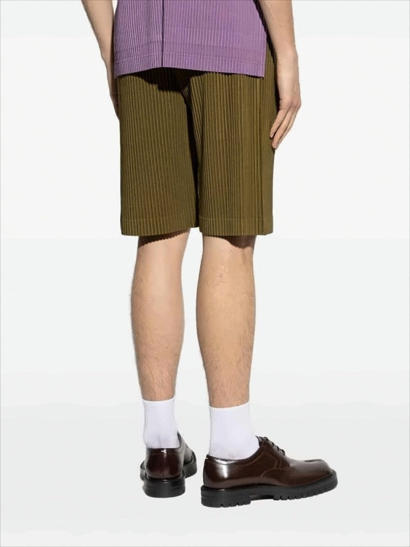 Homme Plissé Issey Miyake Pleated Khaki Shorts With Silhouette