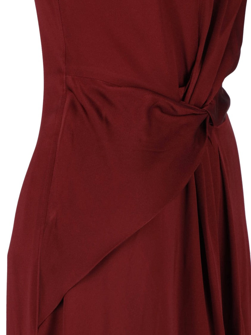 Victoria Beckham Burgundy Midi Dress With Draped Waist