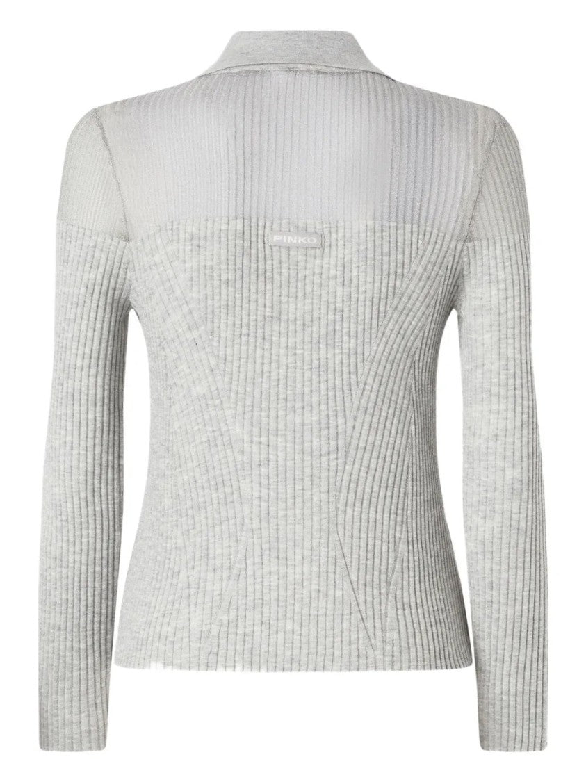Pinko Two-Tone Ribbed Knit Sweater With Button-Down Front