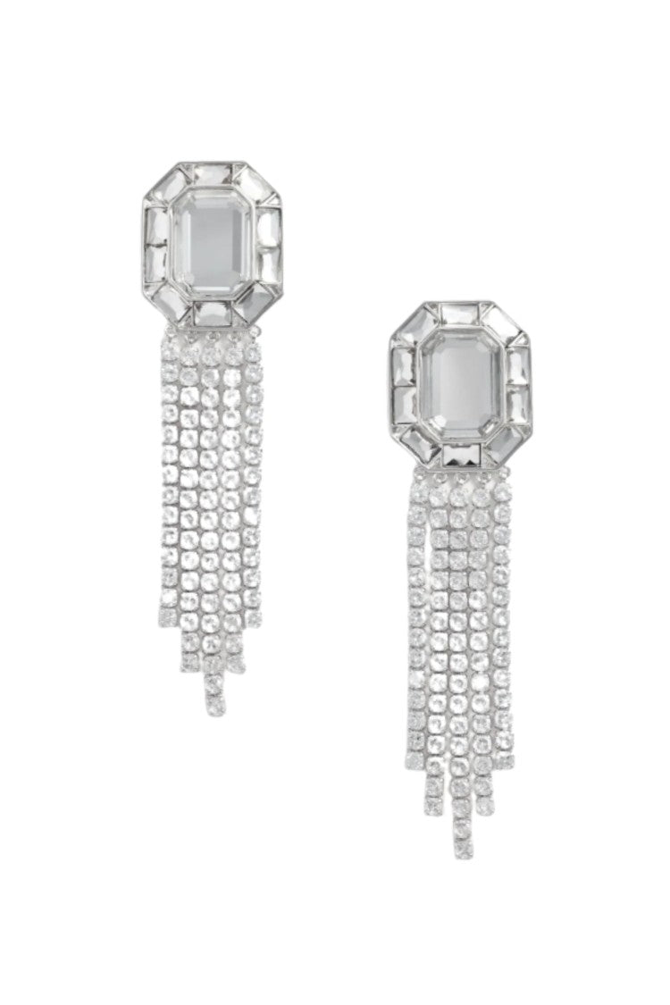 Self-Portrait Silver Crystal Droplet Brass Earrings