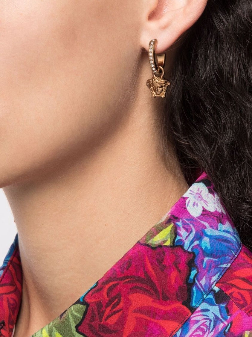Versace Medusa-Head Motif Crystal Medium Hoop Earrings
