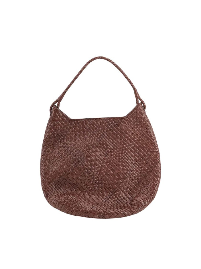 Ibeliv Chocolate Lamia Woven Leather Shoulder Bag