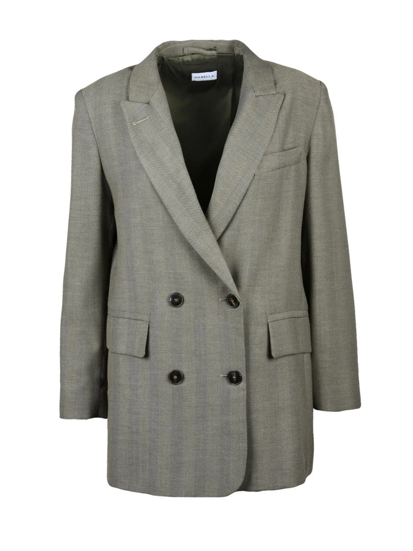 Marella Green Virgin Wool-Blend Double-Breasted Blazer