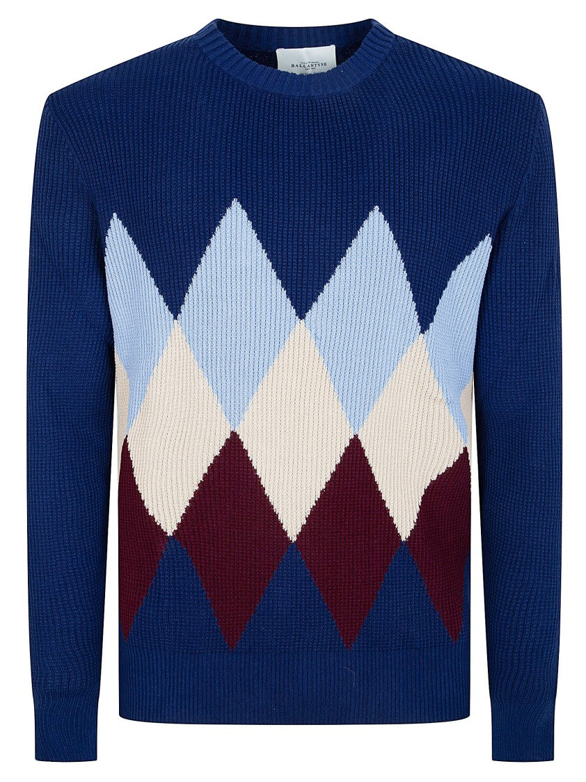 Ballantyne Argyle Patterned Cotton Knit Sweater By Ballantyne