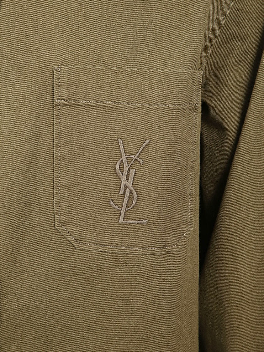 Saint Laurent Brown Cotton-Linen Blend Overshirt With Cassandre Embroidery
