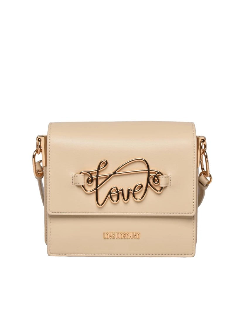 Love Moschino Structured Beige Shoulder Bag With Metallic Detail