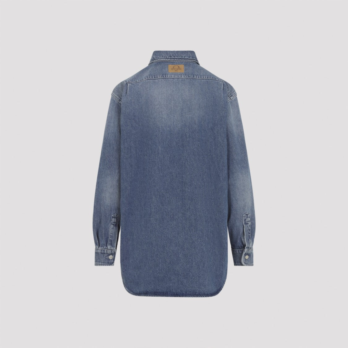 Moschino Long Sleeve Denim Shirt With Frayed Heart Patch