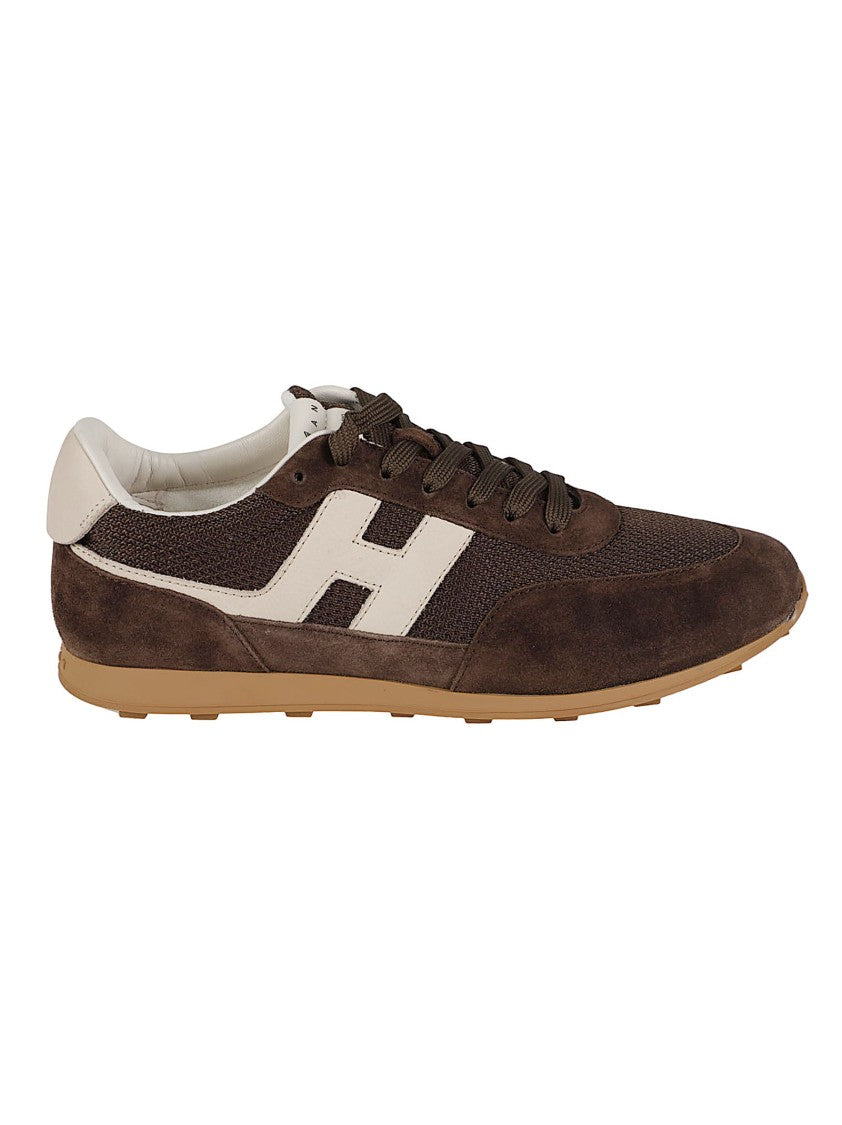 Hogan Brown H699 Calf Leather Mesh Sneakers
