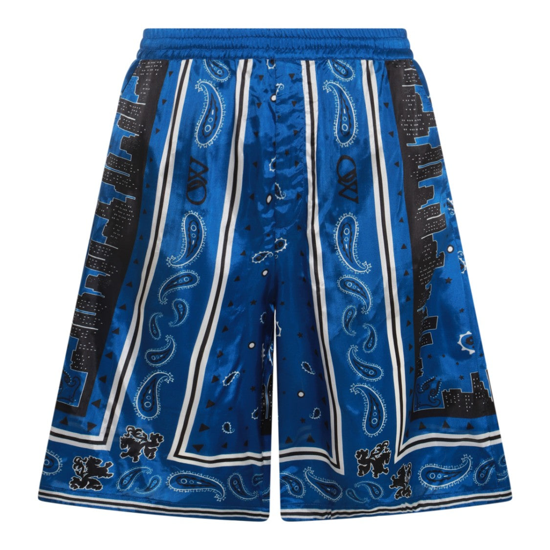 Off-White Blue Multicolour Viscose Bandana Shorts