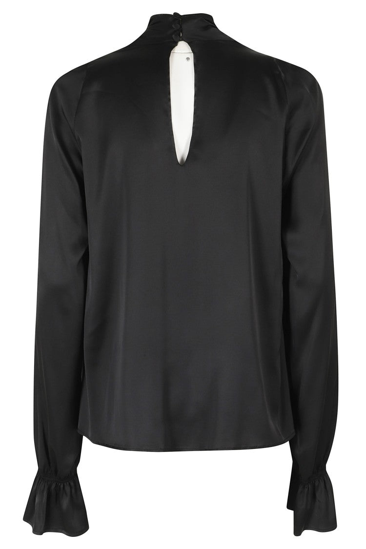 Raquel Diniz Black Moona Ls Draped Waterfall Viscose Blouse