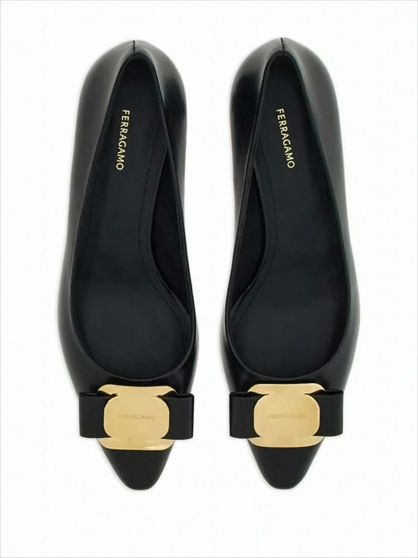 Salvatore Ferragamo Black Lambskin Pointed-Toe Pumps With Decorative Bow