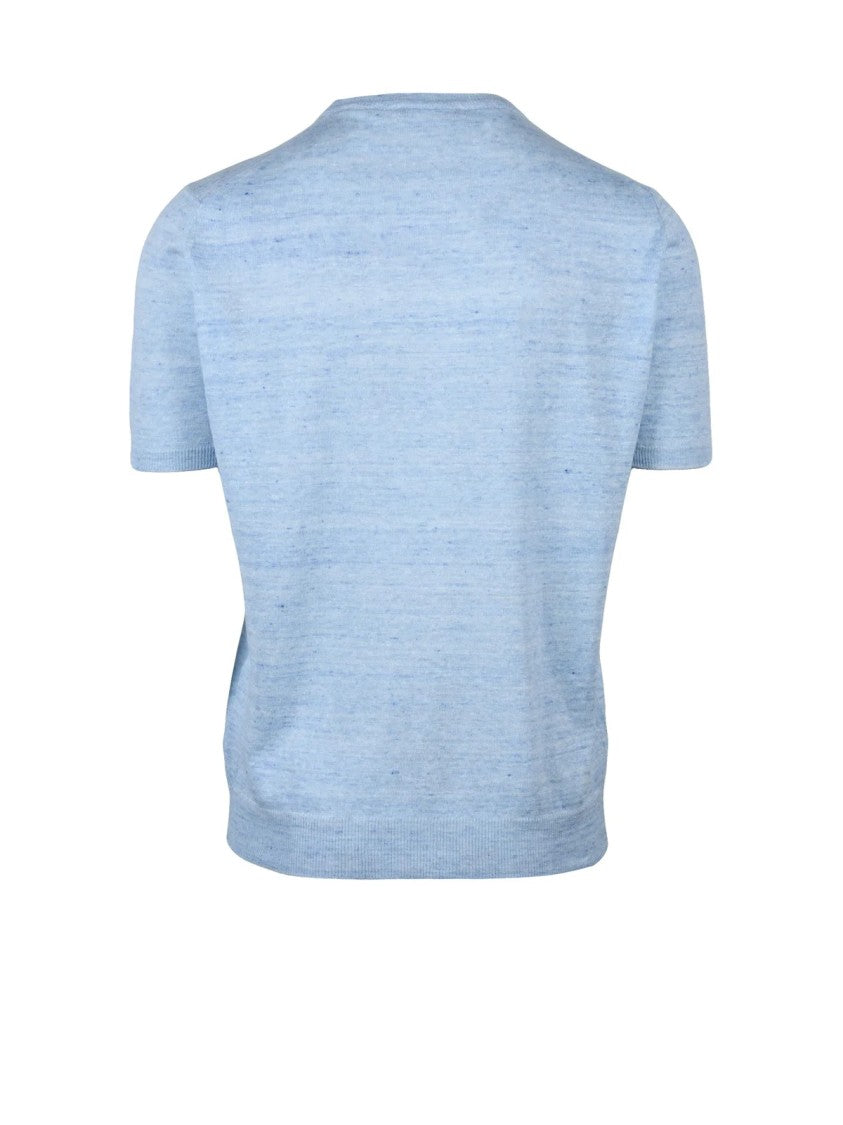 Filintrama Light Blue Short-Sleeve Linen-Cotton Pullover