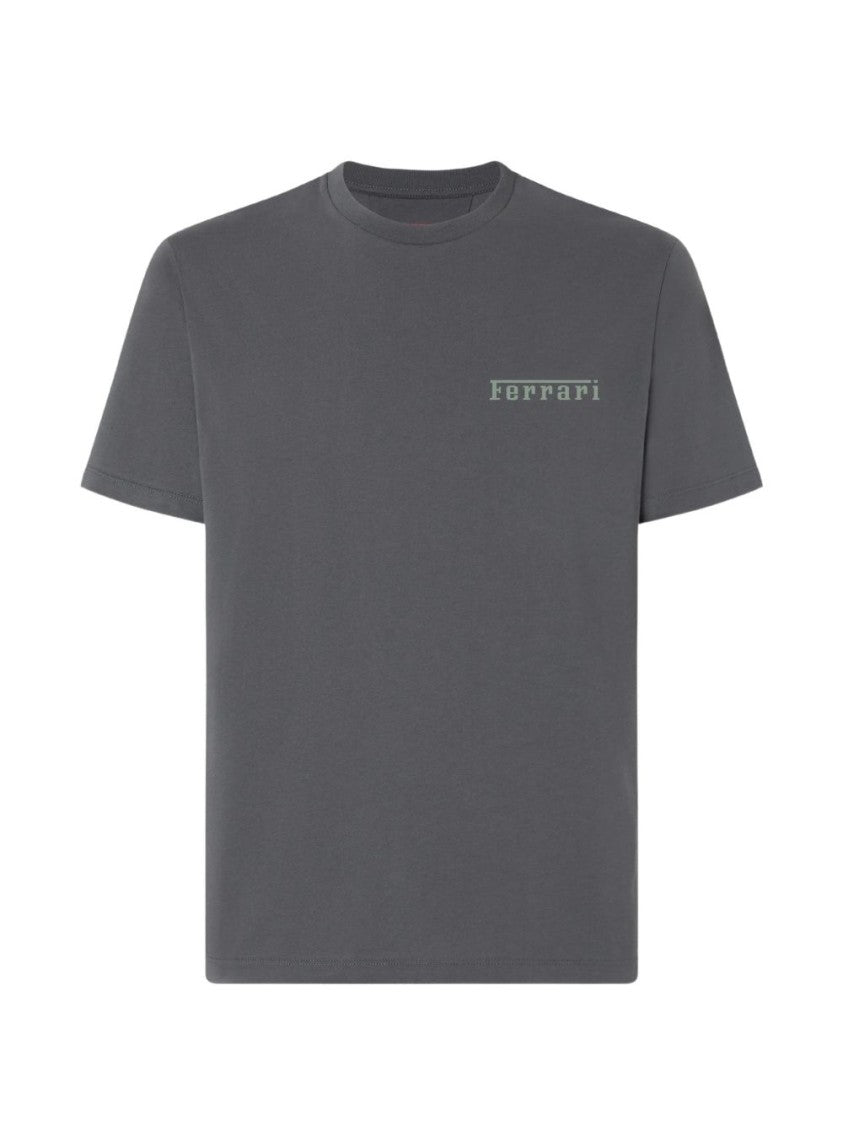Ferrari Grey Logo Print Cotton T-Shirt