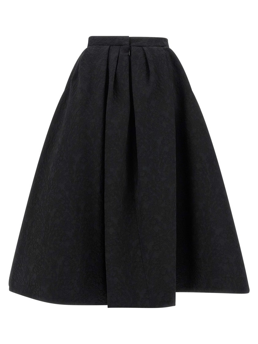 Carolina Herrera Black Cotton Jacquard Midi Skirt With Crinoline Underskirt
