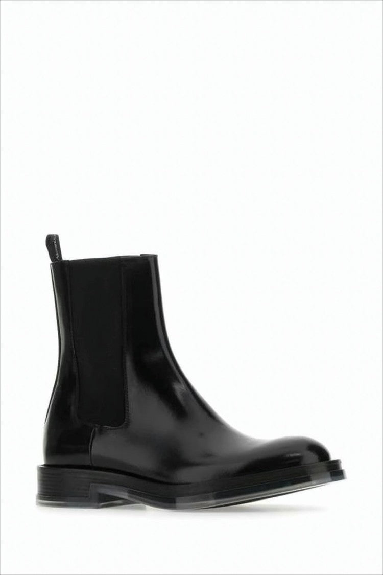 Alexander Mcqueen Polished Leather Ankle Boots With Elastic Panels