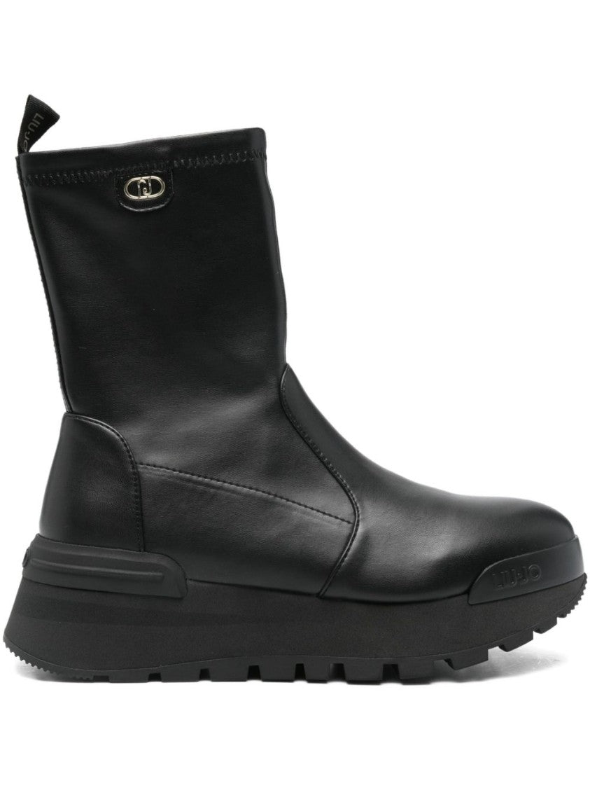 Liu Jo Platform Black Ankle Boots With Metallic Detail