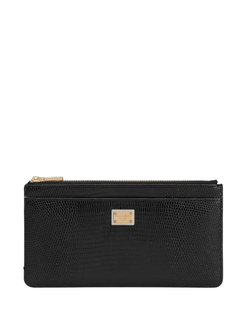 Dolce & Gabbana Textured Leather Rectangular Clutch With Gold-Tone Accents
