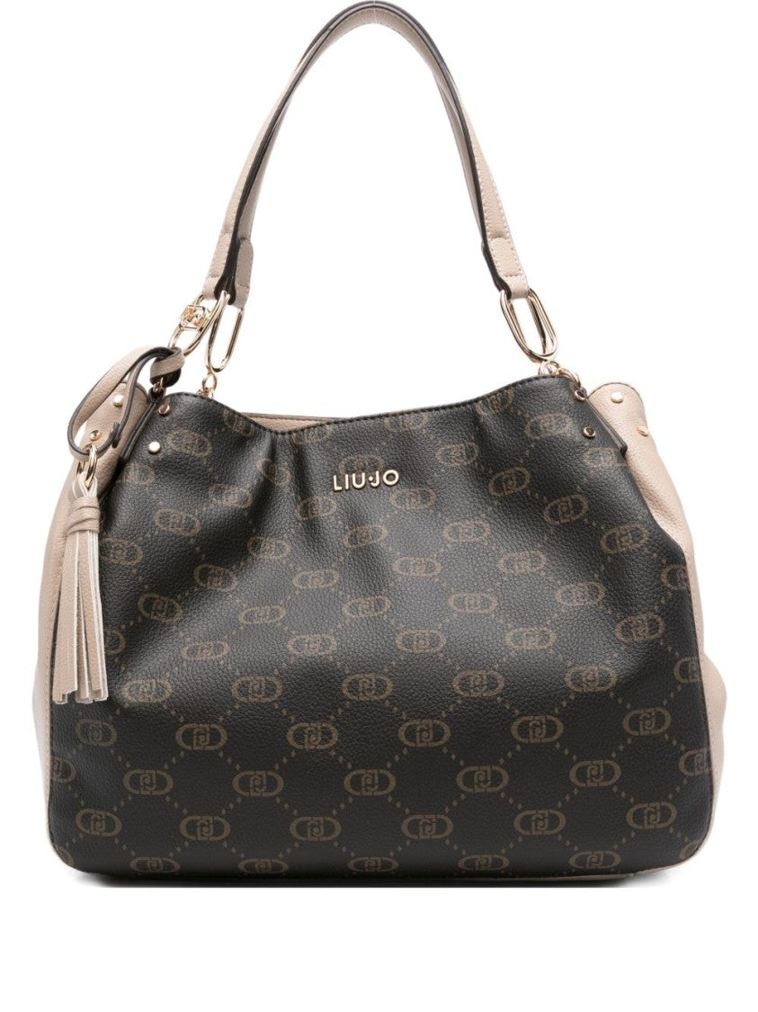 Liu Jo Textured Brown Shoulder Bag With Monogram Pattern