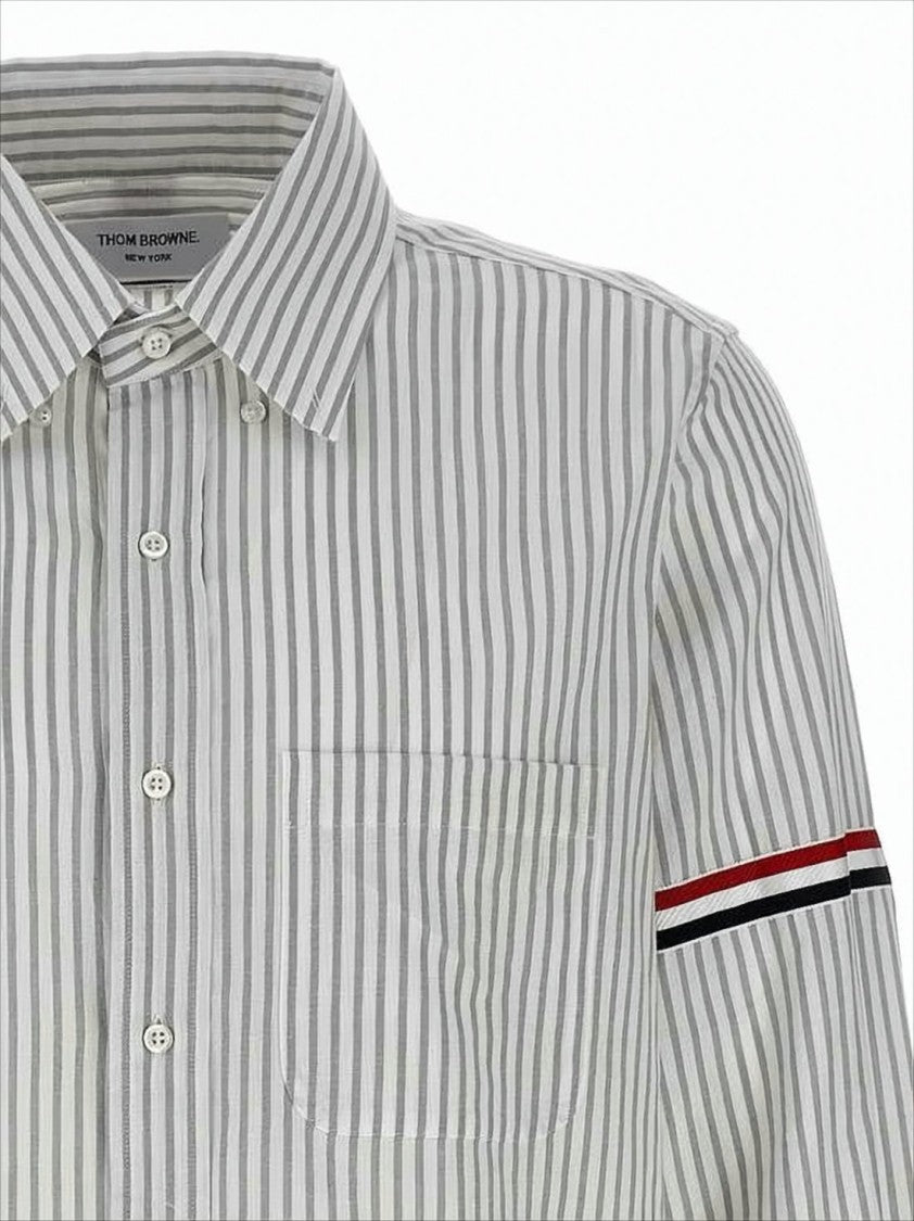 Thom Browne Vertical Stripe Long-Sleeve Shirt With Tricolor Detail